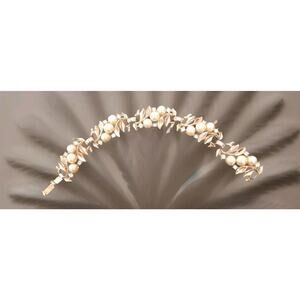 TRIFARI PAT PEND Pearl Rhinestone Bracelet Gold Tone Leaf Early Designer